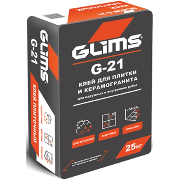 

Клей для плитки и керамогранита Glims, G-21 25 кг