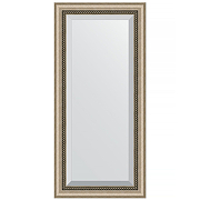 Зеркало Evoform Exclusive 113х53 BY 1142 с фацетом в багетной раме - Состаренное серебро с плетением 70 мм
