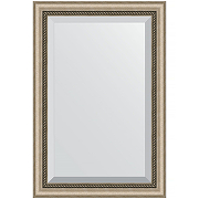 Зеркало Evoform Exclusive 93х63 BY 1172 с фацетом в багетной раме - Состаренное серебро с плетением 70 мм