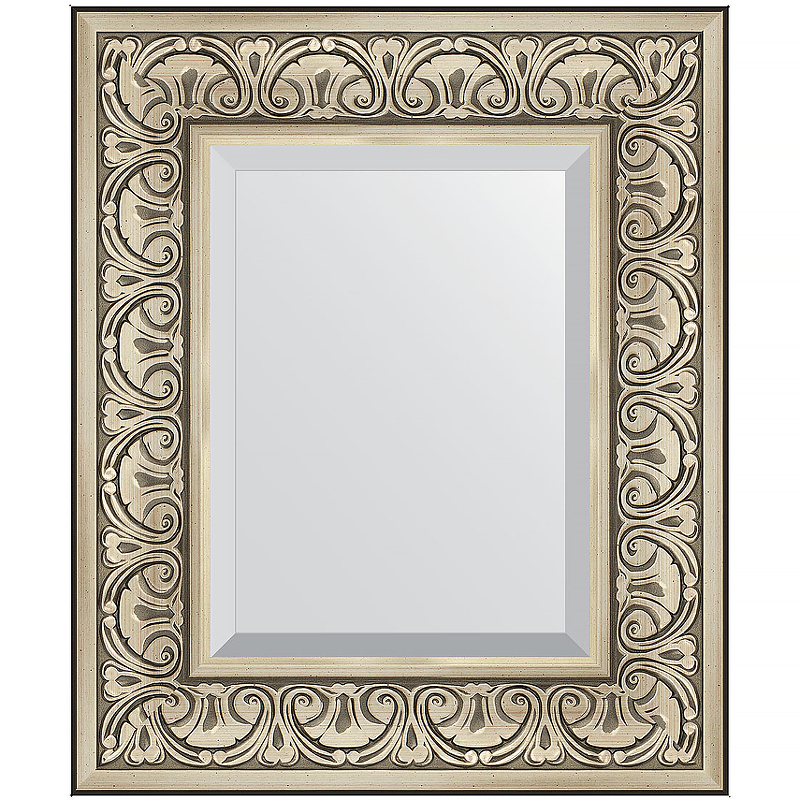 Зеркало Evoform Exclusive 60х50 BY 3372 с фацетом в багетной раме - Барокко серебро 106 мм зеркало с гравировкой в багетной раме evoform барокко серебро 106 мм 80x135 см