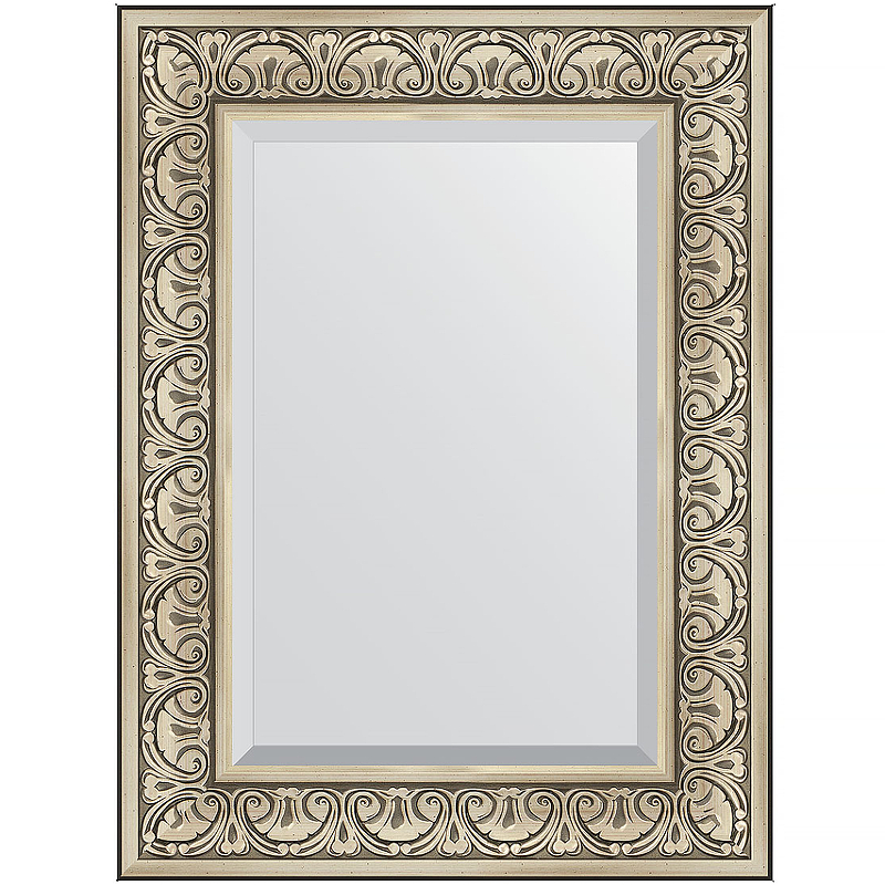 Зеркало Evoform Exclusive 80х60 BY 3398 с фацетом в багетной раме - Барокко серебро 106 мм зеркало с фацетом в багетной раме барокко серебро 106 мм 120 х 180 см evoform