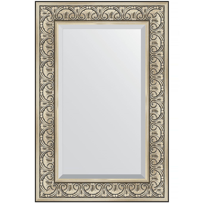Зеркало Evoform Exclusive 90х60 BY 3424 с фацетом в багетной раме - Барокко серебро 106 мм