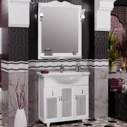 Комплект мебели для ванной Opadiris Тибет 80 с решеткой Белый матовый со светильником Рустика Хром