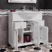 Комплект мебели для ванной Opadiris Тибет 80 с решеткой Белый матовый со светильником Рустика Хром-2
