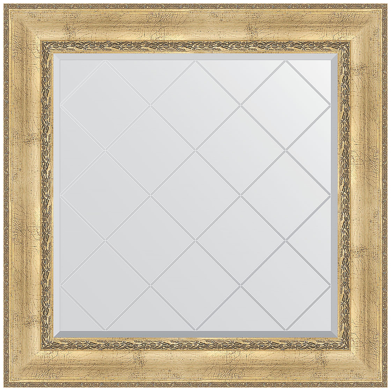 Зеркало Evoform Exclusive-G 92х92 BY 4342 с гравировкой в багетной раме - Состаренное серебро с орнаментом 120 мм