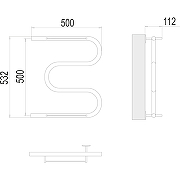 Водяной полотенцесушитель Terminus М-образный с/п (1) 500x500 4620768880339 с полкой Хром, боковое подключение, G 1