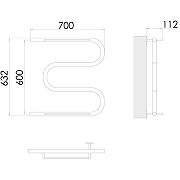 Водяной полотенцесушитель Terminus М-образный с/п (1) 600x700 4620768880568 с полкой Хром, боковое подключение, G 1