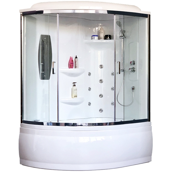 Душевая кабина Royal Bath ALP 150x100 RB150ALP-T-CH-R с гидромассажем стекло прозрачное задние стенки Белые