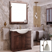 Комплект мебели для ванной Opadiris Клио 80 Орех антикварный со светильником Изабель Бронза