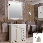 Комплект мебели для ванной Opadiris Клио 80 Слоновая кость со светильником Изабель Бронза