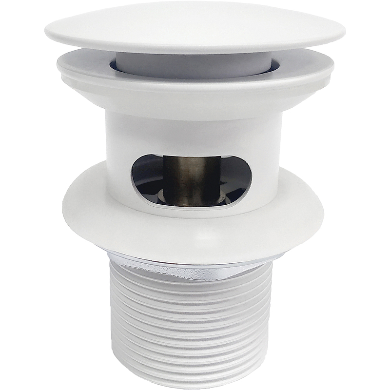 донный клапан полуавтоматический для раковины для ванны для мойки wasserkraft a153 с переливом Донный клапан WasserKRAFT Mindel A153 click-clack Белый матовый