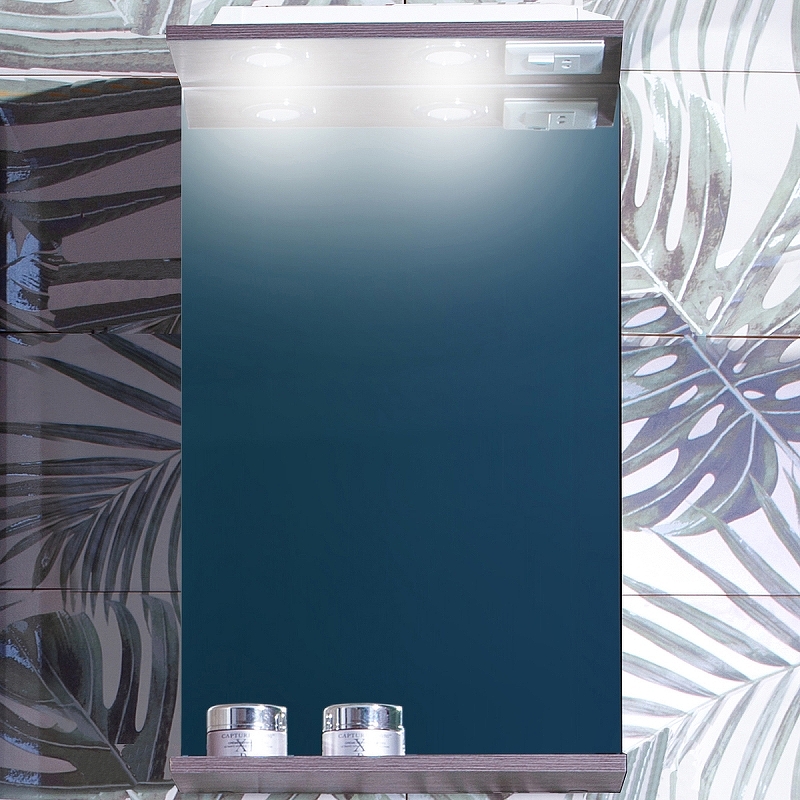 Зеркало Бриклаер Кристалл 40 4627125414480 с подсветкой Ясень Анкор темный зеркало мелиса коричневый темный лдсп зеркало