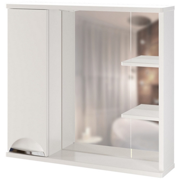 цена Зеркало со шкафом Mixline Этьен 80 L 540870 с подсветкой Белое