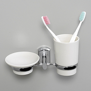 Стакан для зубных щеток с мыльницей WasserKRAFT K-28126 Хром-1