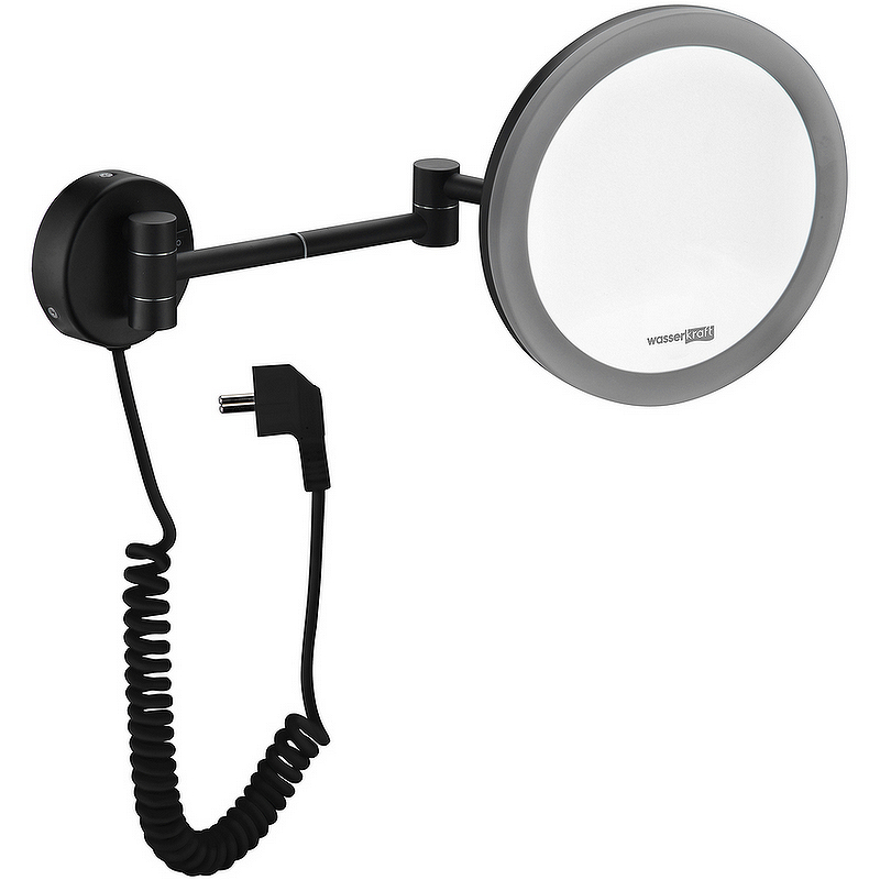 Косметическое зеркало WasserKRAFT K-1004BLACK с подсветкой с увеличением Черное матовое косметическое зеркало hansgrohe addstoris 41790670 с подсветкой с увеличением черное матовое