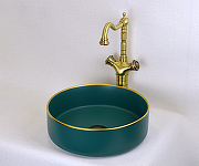 Раковина-чаша Bronze de Luxe 36 1054 Зеленая с золотым ободом-7