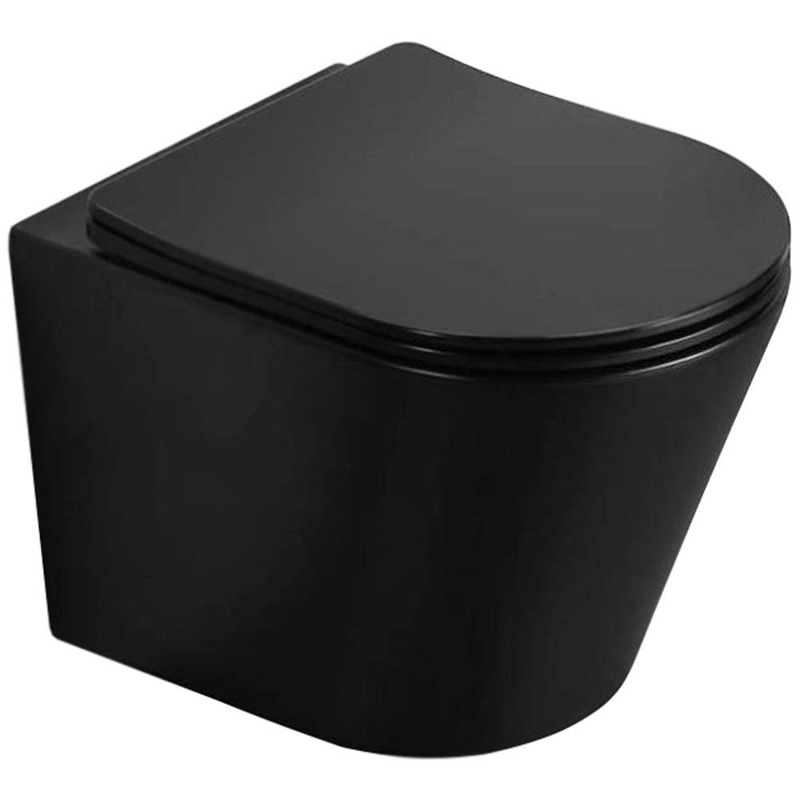 Унитаз CeramaLux B2330-1MB подвесной Черный матовый с сиденьем Микролифт керамический безободковый унитаз ceramalux rimless b2330 1mb черный матовый