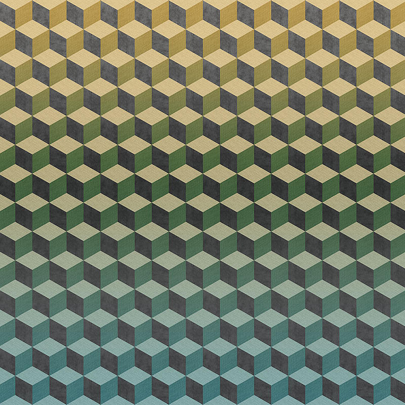 Панно BN-INTERNATIONAL Cubiq 200415DX Винил на флизелине (3*2,8) Желтый/Зеленый, Геометрия otokodesign брошь два кольца 52618