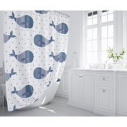 Шторка для ванны Fixsen Design Drop FX-1508 180х200 Белая с синими китами-4