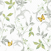 Обои Andrea Rossi Gallinara 54316-1 Винил на флизелине (1,06*10,05) Белый/Зеленый/Желтый, Бабочки/Листья