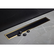 Душевой лоток Pestan Confluo Premium Line 450 Black Glass Gold 13100114 с решеткой Черный глянцевый Золото глянцевое-7