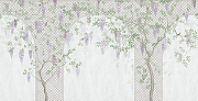 Фреска Ortograf Aurora 34117 Фактура бархат FX Флизелин (5,30*2,70) Коричневый/Фиолетовый/Зеленый, Деревья/Цветы/Птицы-1