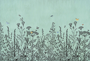 Фреска Ortograf Flora 31061 Фактура бархат FX Флизелин (4*2,7) Бирюзовый, Цветы/Бабочки-1
