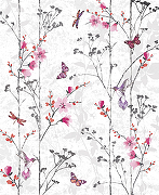 Фреска Ortograf Flora 31120 Фактура бархат FX Флизелин (2,2*2,7) Белый/Розовый, Цветы/Бабочки-2