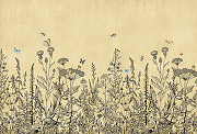 Фреска Ortograf Flora 31063 Фактура флок FLK Флизелин (4*2,7) Бежевый, Цветы/Бабочки-1