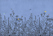Фреска Ortograf Flora 31064 Фактура флок FLK Флизелин (4*2,7) Синий, Цветы/Бабочки-1