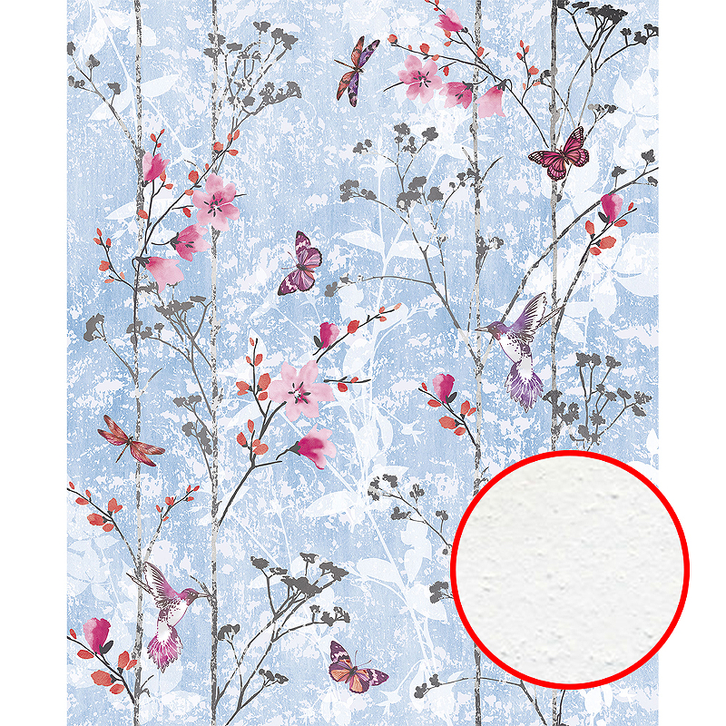 Фреска Ortograf Flora 31122 Фактура бархат FX Флизелин (2,2*2,7) Голубой/Розовый, Цветы/Бабочки