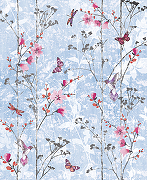 Фреска Ortograf Flora 31122 Фактура бархат FX Флизелин (2,2*2,7) Голубой/Розовый, Цветы/Бабочки-1
