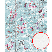 Фреска Ortograf Flora 31123 Фактура бархат FX Флизелин (2,2*2,7) Бирюзовый/Розовый, Цветы/Бабочки