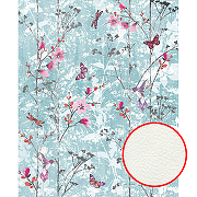 Фреска Ortograf Flora 31123 Фактура флок FLK Флизелин (2,2*2,7) Бирюзовый/Розовый, Цветы/Бабочки