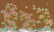 Фреска Ortograf Flora 31112 Фактура бархат FX Флизелин (4,5*2,7) Коричневый/Розовый/Зеленый, Деревья/Цветы/Птицы-1