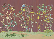 Фреска Ortograf Flora 31131 Фактура флок FLK Флизелин (3,7*2,7) Коричневый/Разноцветный, Цветы/Деревья/Птицы-1