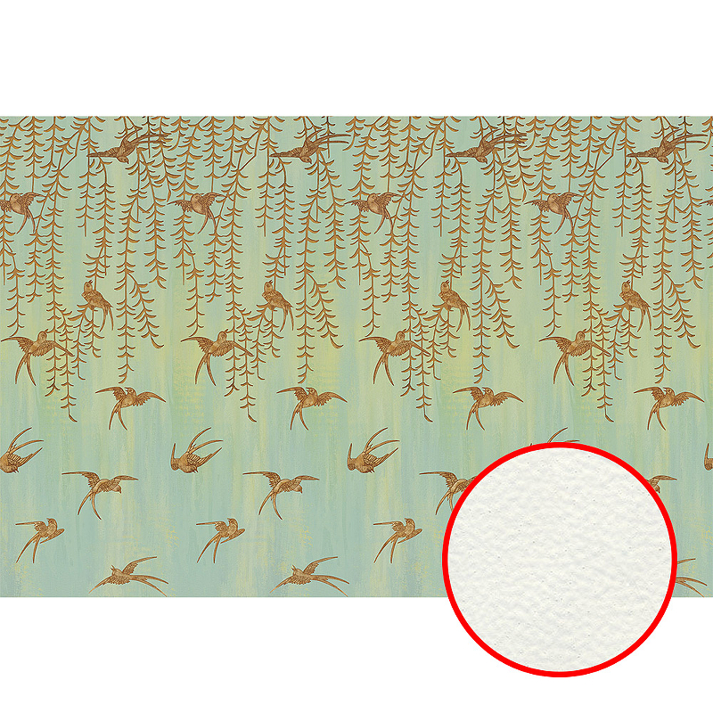 Фреска Ortograf Flora 31160 Фактура флок FLK Флизелин (4*2,7) Бирюзовый/Коричневый, Листья/Птицы