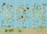 Фреска Ortograf Flora 31132 Фактура бархат FX Флизелин (3,7*2,7) Бирюзовый/Разноцветный, Цветы/Деревья/Птицы-1