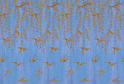 Фреска Ortograf Flora 31161 Фактура флок FLK Флизелин (4*2,7) Синий/Коричневый, Листья/Птицы-1