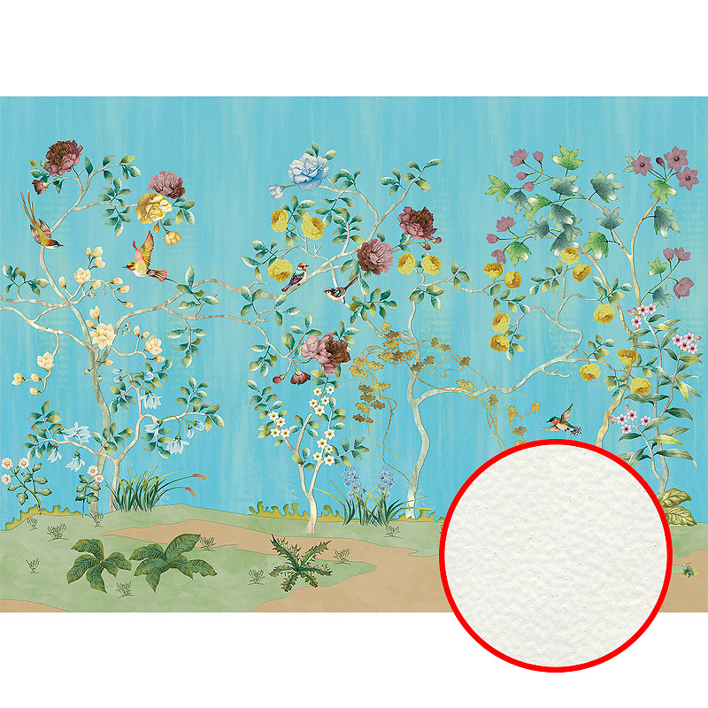 Фреска Ortograf Flora 31132 Фактура флок FLK Флизелин (3,7*2,7) Бирюзовый/Разноцветный, Цветы/Деревья/Птицы