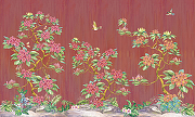Фреска Ortograf Flora 31114 Фактура флок FLK Флизелин (4,5*2,7) Красный/Розовый/Зеленый, Деревья/Цветы/Птицы-1