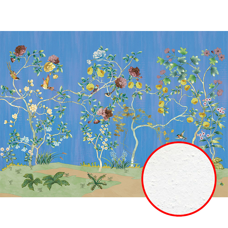 Фреска Ortograf Flora 31133 Фактура бархат FX Флизелин (3,7*2,7) Синий/Разноцветный, Цветы/Деревья/Птицы