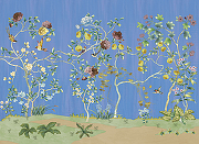 Фреска Ortograf Flora 31133 Фактура бархат FX Флизелин (3,7*2,7) Синий/Разноцветный, Цветы/Деревья/Птицы-1