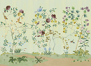 Фреска Ortograf Flora 31134 Фактура флок FLK Флизелин (3,7*2,7) Зеленый/Разноцветный, Цветы/Деревья/Птицы-1