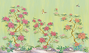 Фреска Ortograf Flora 31115 Фактура бархат FX Флизелин (4,5*2,7) Зеленый/Розовый, Деревья/Цветы/Птицы-1