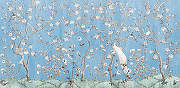 Фреска Ortograf Flora 31217 Фактура бархат FX Флизелин (5,5*2,7) Синий/Белый/Коричневый, Цветы/Деревья/Птицы-1