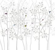 Фреска Ortograf Flora 31236 Фактура бархат FX Флизелин (3*2,7) Белый/Серый, Деревья/Птицы-1