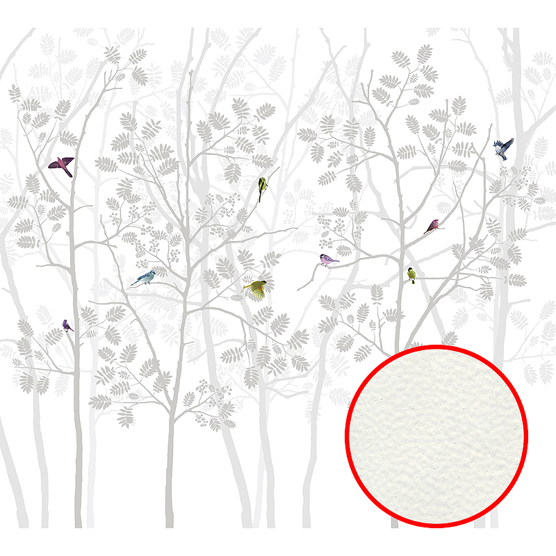 Фреска Ortograf Flora 31236 Фактура флок FLK Флизелин (3*2,7) Белый/Серый, Деревья/Птицы