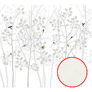 Фреска Ortograf Flora 31236 Фактура флок FLK Флизелин (3*2,7) Белый/Серый, Деревья/Птицы