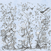 Фреска Ortograf Flora 31245 Фактура флок FLK Флизелин (2,7*2,7) Голубой/Серый, Цветы/Деревья/Птицы-1